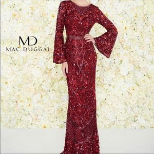 Red Long Sleeve Mac Duggal Evening Gown - 4576D